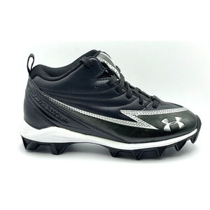 Under Armour Hammer III Size 1.5Y Football Cleats Black & Silver 3/4 Top Lace Up